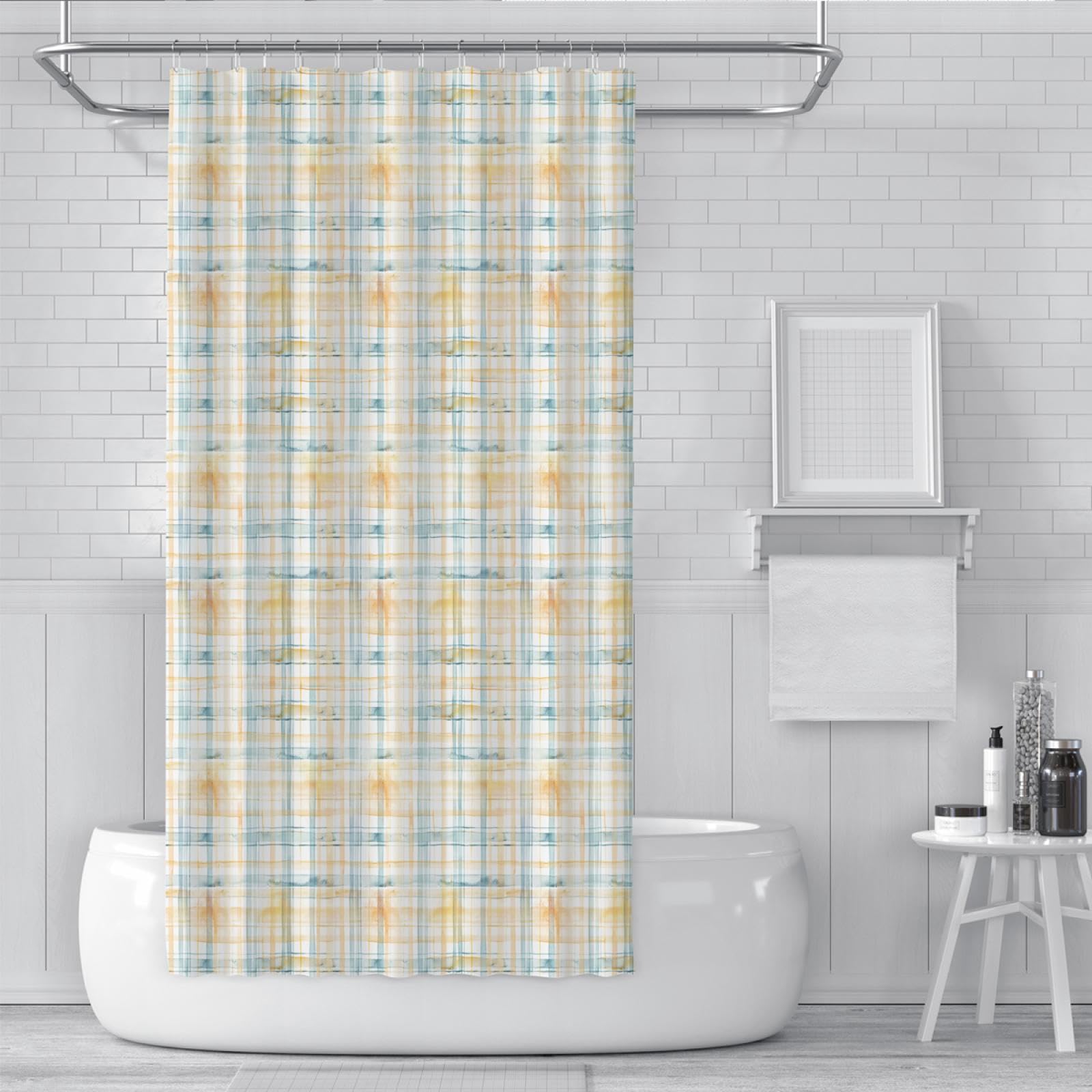Cortina de Ducha con Patrón Geométrico de Cuadros Resistente a Las Arrugas Calidad Hotelera Clásica Cortina de Bañera Moderna para Baños Lavable 180Bx180Lcm