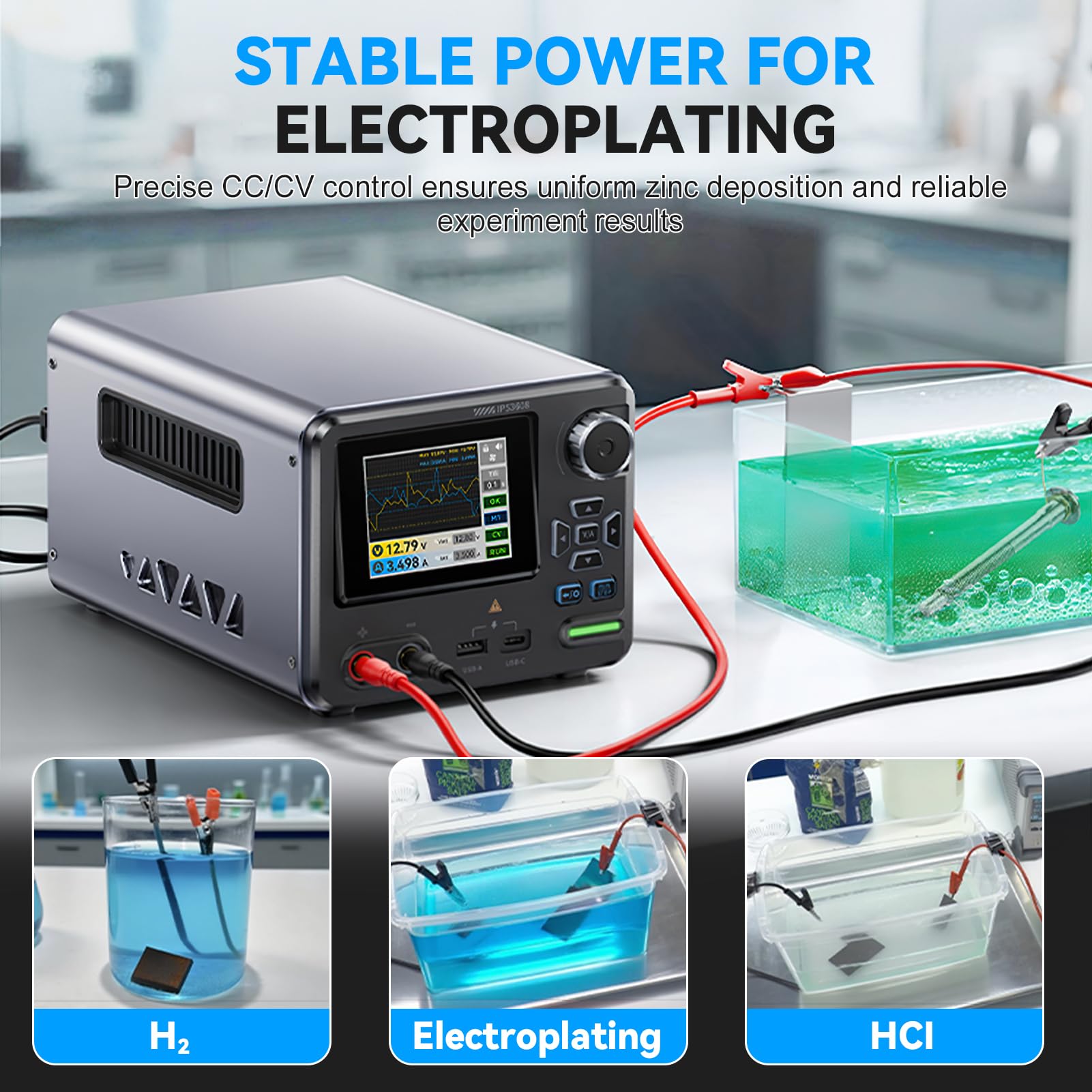 Labornetzteil 36V 8A DC Einstellbare Gleichstromversorgung Schaltnetzteil 10mV Welligkeit Tischnetzteil USB A und Typ C Anschlüsse 4 stelliges IPS Labornetzgerät LED-Display IPS360