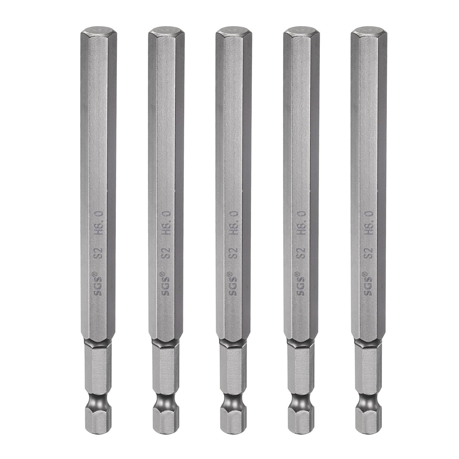 sourcing map 5pcs H8.0 Hex Head Drill Bit Wrench 8mm Metric Flat Tip 1/4" Hex Shank 110mm (4.3") Long Magnetic Hexagonal Screw Driver Socket Industrial Screwdriver Power Bits