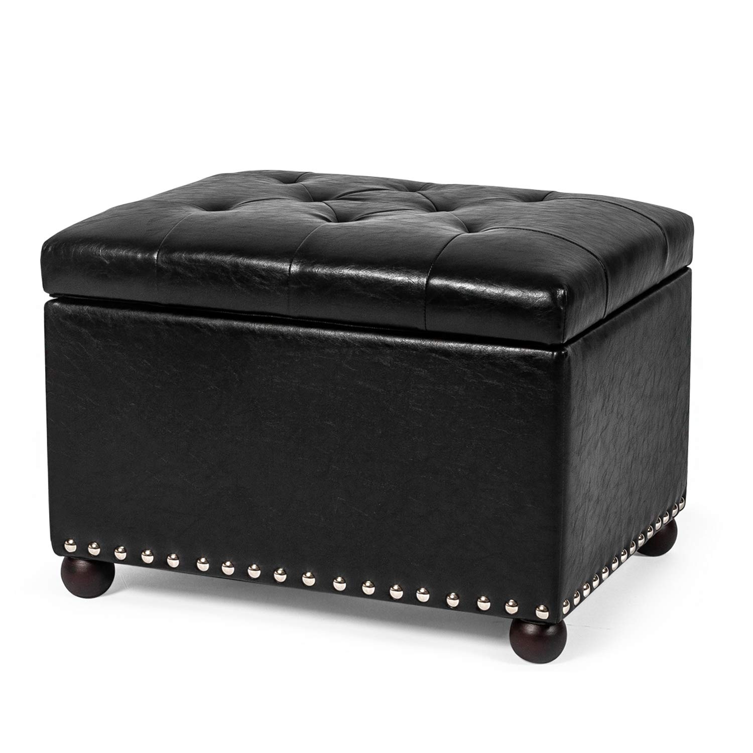Furnistar 24 Inch Storage Ottoman Leather Bench Foot Rest Stool for Bedroom Living Room，Black