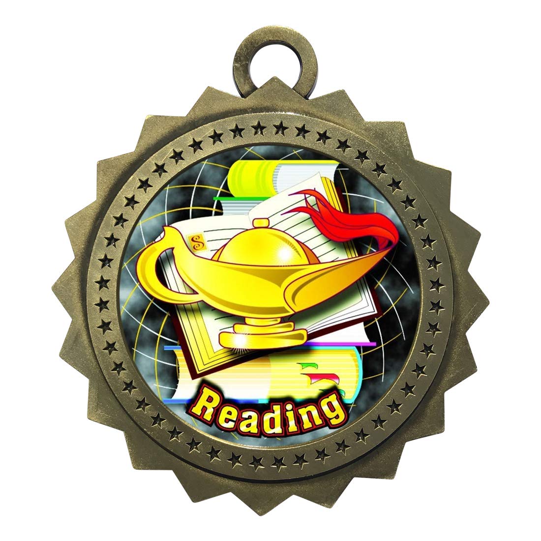 Reading Gold Large 3 Inch Engraved Medals Trophy Award Personalized Free D03-FCL424 1PK