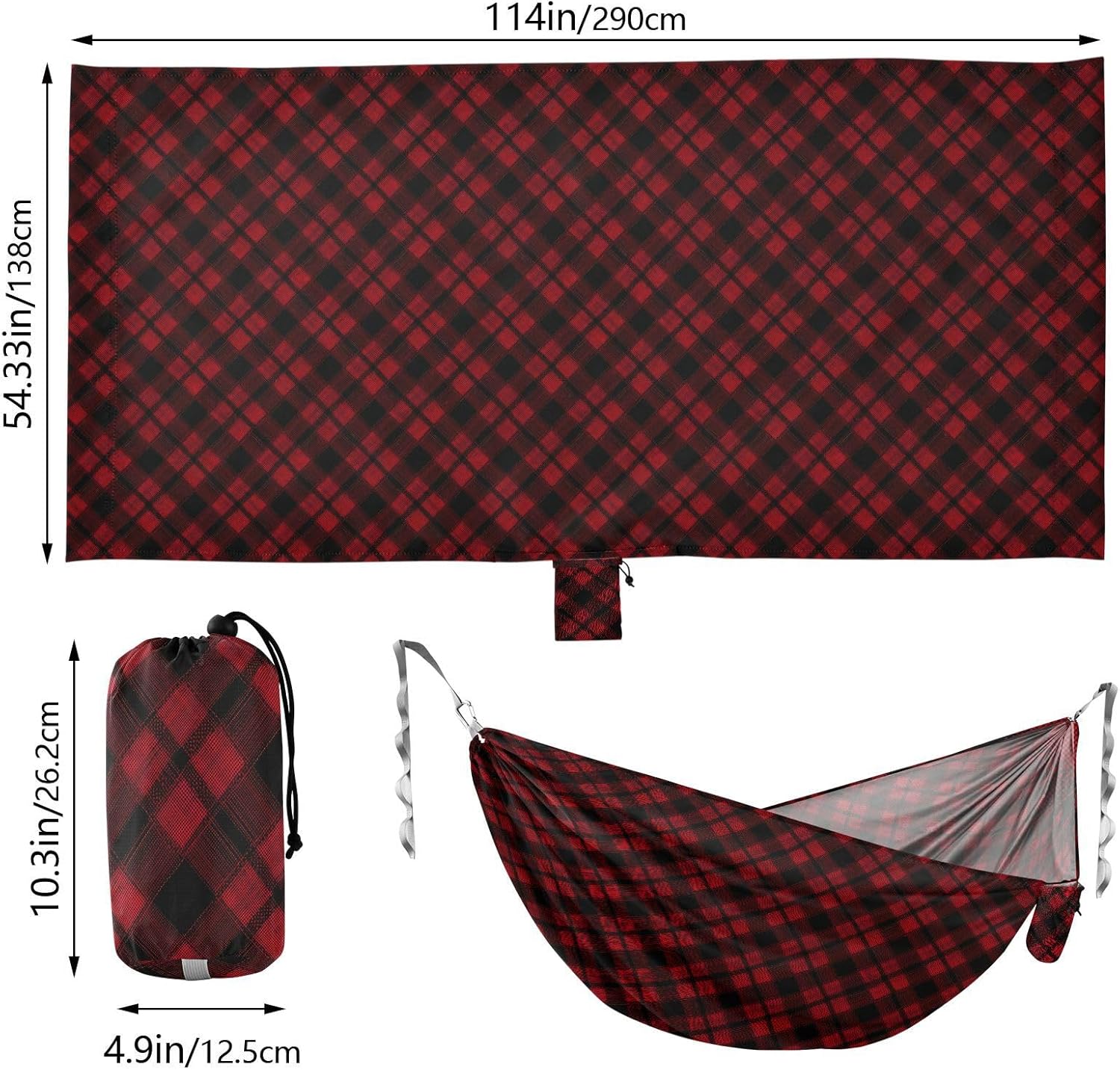 Dark Red Plaids Outdoor Hammock Cloth Hammock for Outside Camping Essentials