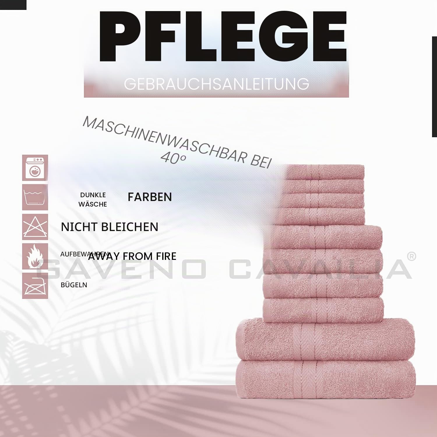 GC GAVENO CAVAILIA Weiche Handtücher – 10-teiliges Badezimmer-Handtuch-Set, hochwertig, wasserabsorbierendes Handtuch, 4 Gesicht, 4 Hände, 2 Badetuch, 450 g/m² waschbare Handtücher, Blush Pink