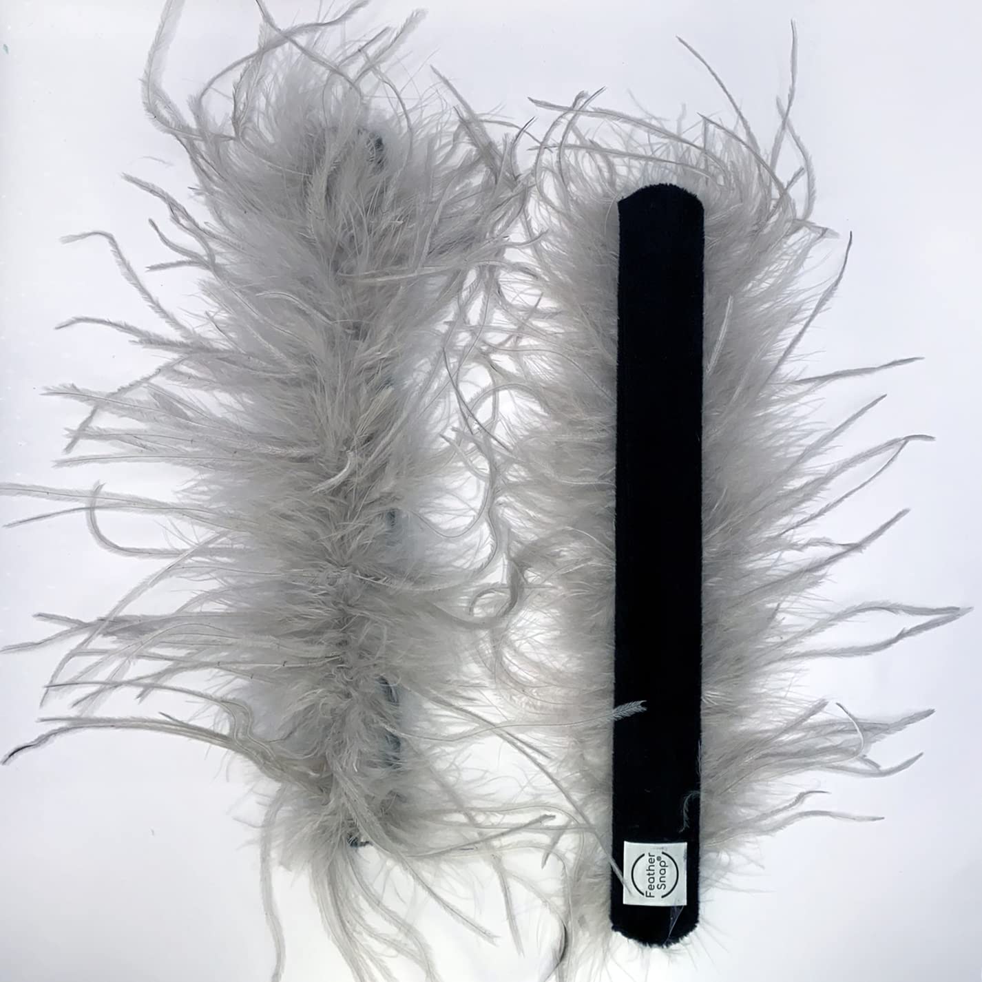 Feather Snap Pair of Original Bands Bracelets - Full Volume - Large & Fluffy Size Cuffs (Light Grey) - Image 2