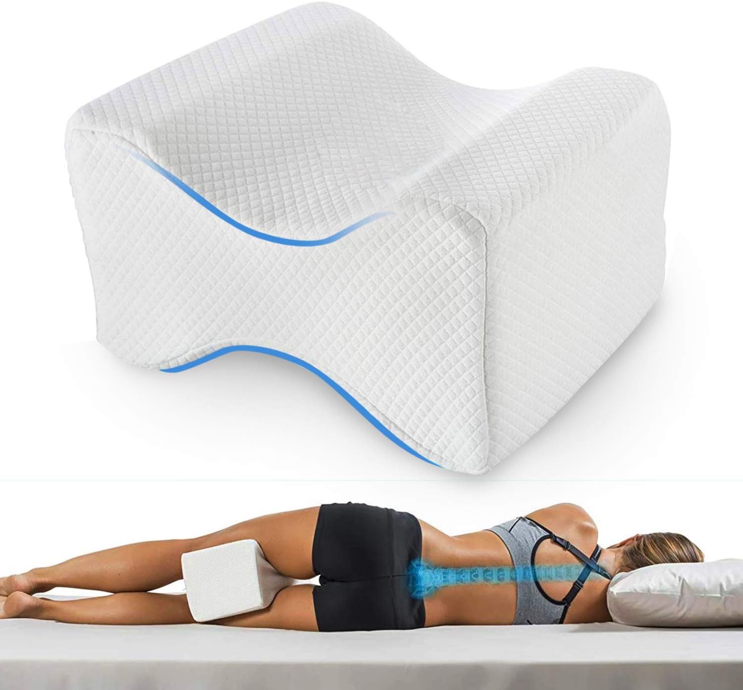 Knee Pillow for Side Sleepers, Knee Cushion/Leg Pillows for Sleeping On Side with Memory Foam Wedge Contour, Pregnancy Knee Support Pillow