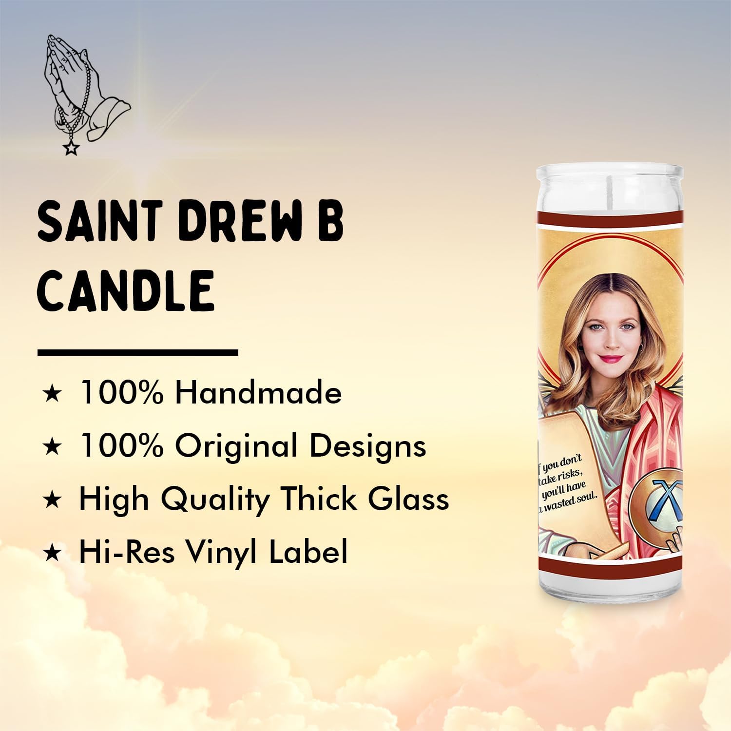 Drew B Celebrity Glass Jar Candle – Handmade Barrymore Votive Candle – Unique Gift for Decor for Charlie’s Angels & Never Been Kissed ET Movie Lovers – Home Decor Collectible for 90s Nostalgia Fans