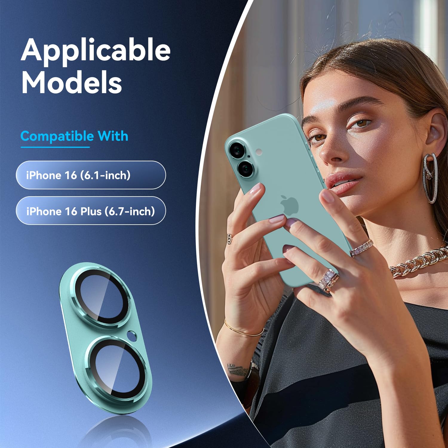 Protettore Lente Per IPhone 16/16 Plus - Vetro Temperato AR+AF, Nero, Trasparenza 98% - Foto 2