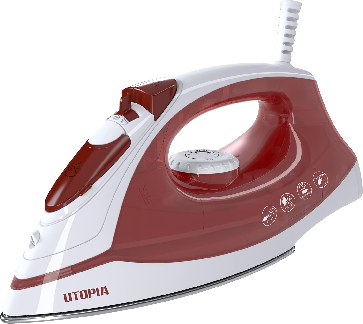 Utopia Home Steam Iron for Clothes – Non-Stick Soleplate – 1200W Clothes Iron – Textile Iron 2.3 meter Long Cord Adjustable Thermostat Control, Overheat Safety Protection & Variable Steam Control Red