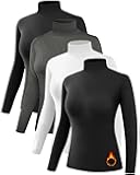 4 Pack Women’s Thermal Turtleneck Shirts, Women Turtle Neck Fleece Lined Compression Long Sleeve Base Layer Tops