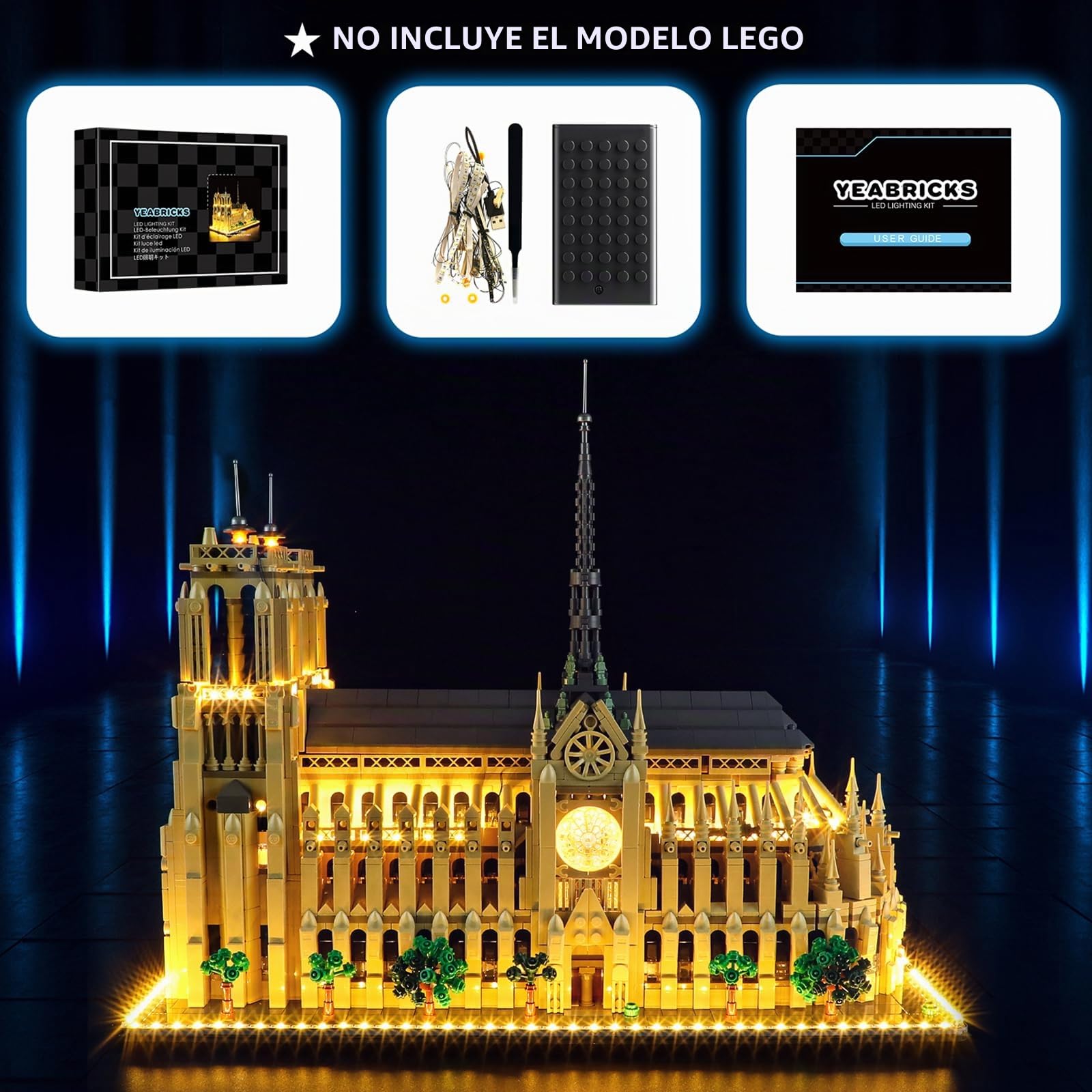 YEABRICKS Luz LED para Lego-21061 Architecture Notre-Dame de París, modelo de bloques de construcción (Lego Set no incluido)