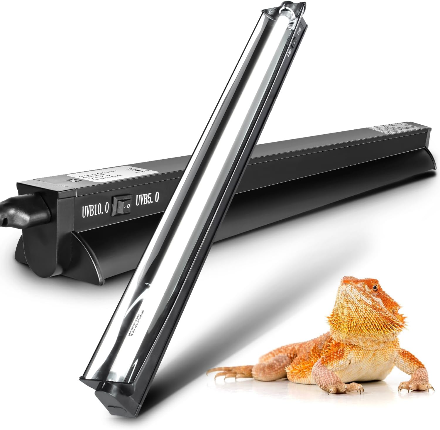 Switchable UVB Light for Reptiles, 39W T5 UVB Light Combo Kit for Tropical 5.0 & Desert 10.0, 34" Terrarium Hood Lamp Fixture with UVB 10.0 Bulb for Bearded Dragon Gecko Snake Lizard Turtle