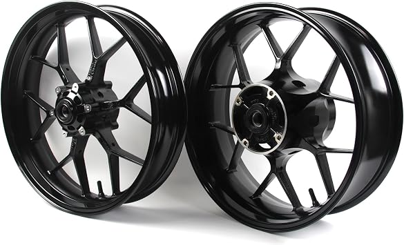 Gloss Black Front and Rear Wheel Rims Compatible with Honda CBR600RR 2007-2026, Motorcycle Replacement Accessories Parts