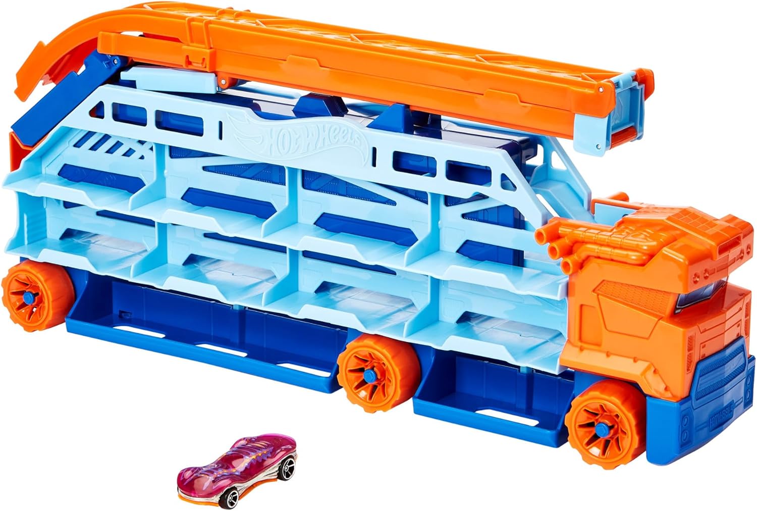 HOT Wheels City Transporter - with extendable Downhill ramp, Loading Area for 20 Vehicles and Special Wheels - Gift for Children from 4 Years, HDY92