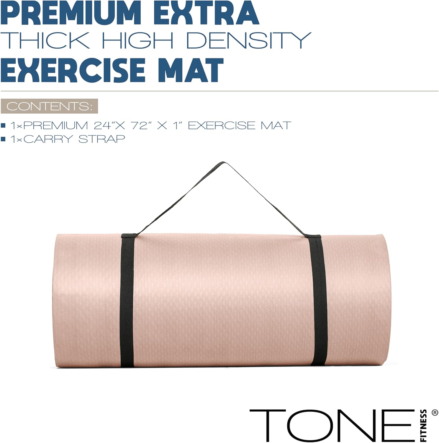 Tone Fitness 1-Inch Thick Yoga Mat | High-Density, Non-slip Exercise Mat with Carrying Strap for Yoga, Pilates, & Home Gym Workouts | Multiple Options Diamond Mocha