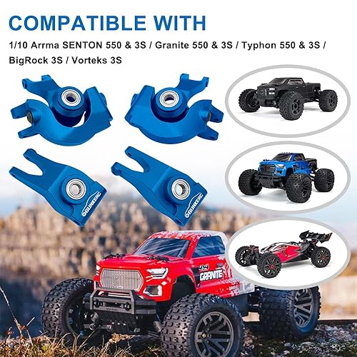 Miniatura 3 de OGRC Bloque de dirección frontal de aluminio y bloque de ruedas y cubo trasero con rodamientos de bolas, piezas de actualización para 110 Arrma