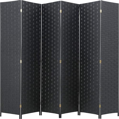 Vista 13 de FDW - Mampara plegable y portátil de madera con diseño de malla tejida para casa y oficina Negro