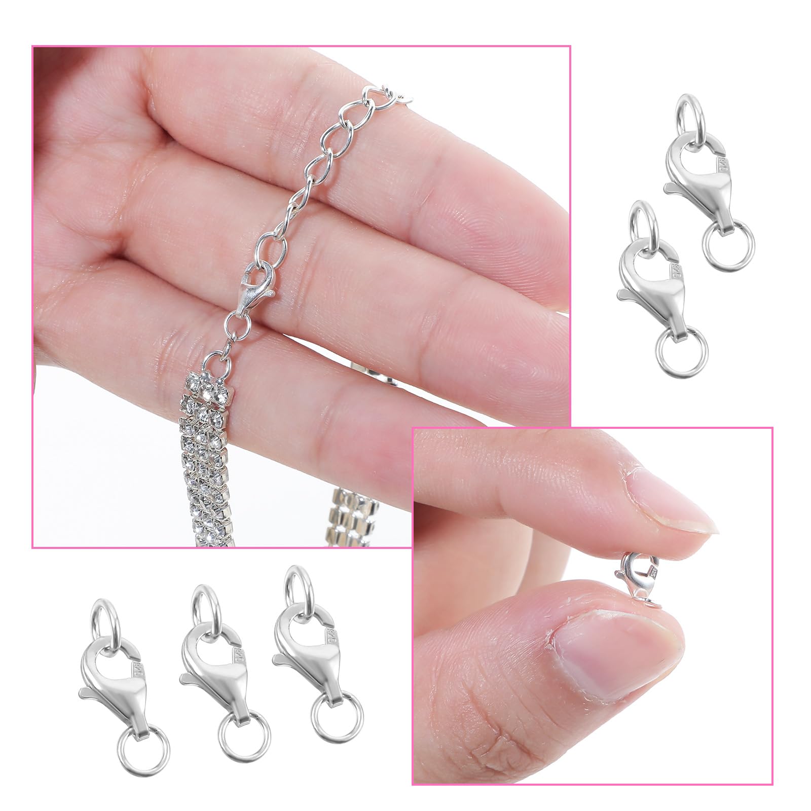 Set di 5 chiusure a catena, in argento Sterling 925, per bracciali, chiusura a moschettone, chiusura a catena, con anelli di piegatura, per la creazione di gioielli