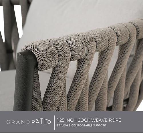 Miniatura 3 de Grand patio Juego de 2 sillas giratorias de mimbre de cuerda, sillas de comedor para patio con cojines, marco de sillones de mimbre, estilo moderno