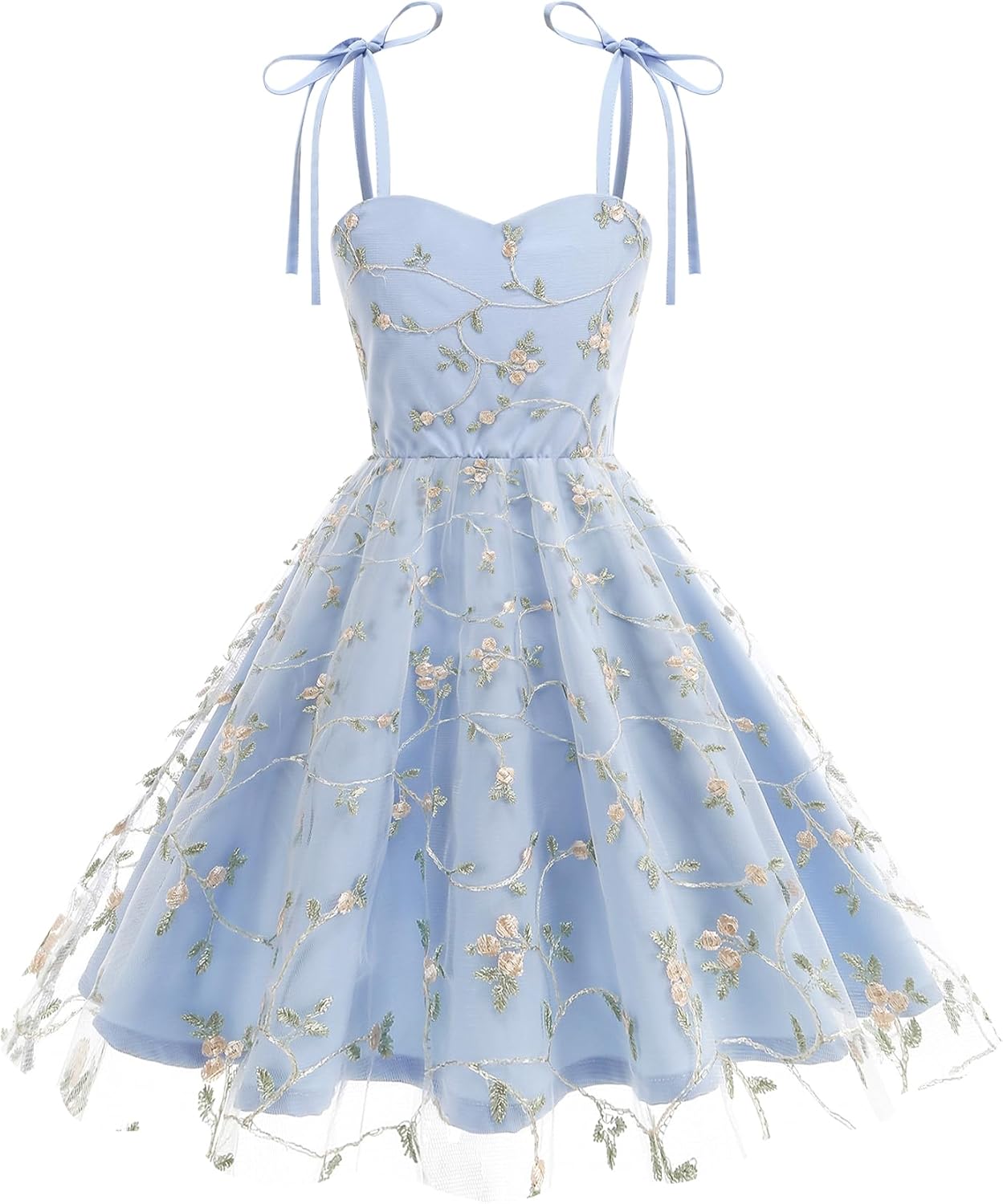 Happy Cherry Flower Girl Tie Strap Floral Tulle Dress Sweatheart Neck Embroidery Lace Mesh Sundress 4-10Y