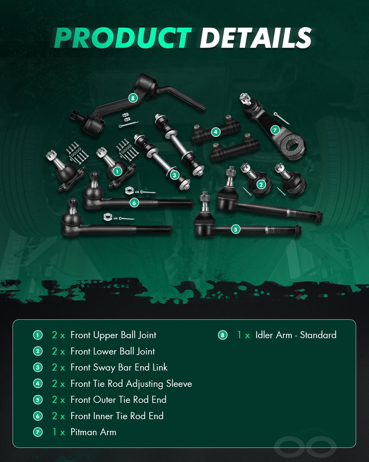 SCITOO 14pcs Suspension Kit For Chevy C1500 1988-1991 For Chevy C2500 (w/Lower Upper Ball Joint Sway Bar Link Tie Rod End Adjusting Sleeve Pitman Arm Idler Arm)