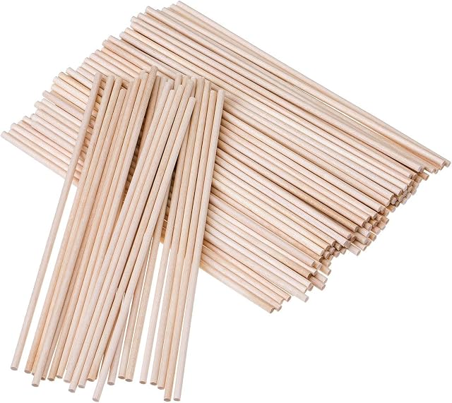 BOSSTER Woodcraft Sticks 100 pieces Wood Dowel Rods 15 * 0.5cm Lollipop Sticks for Craft Projects Making Building Woodcraft Woodworking