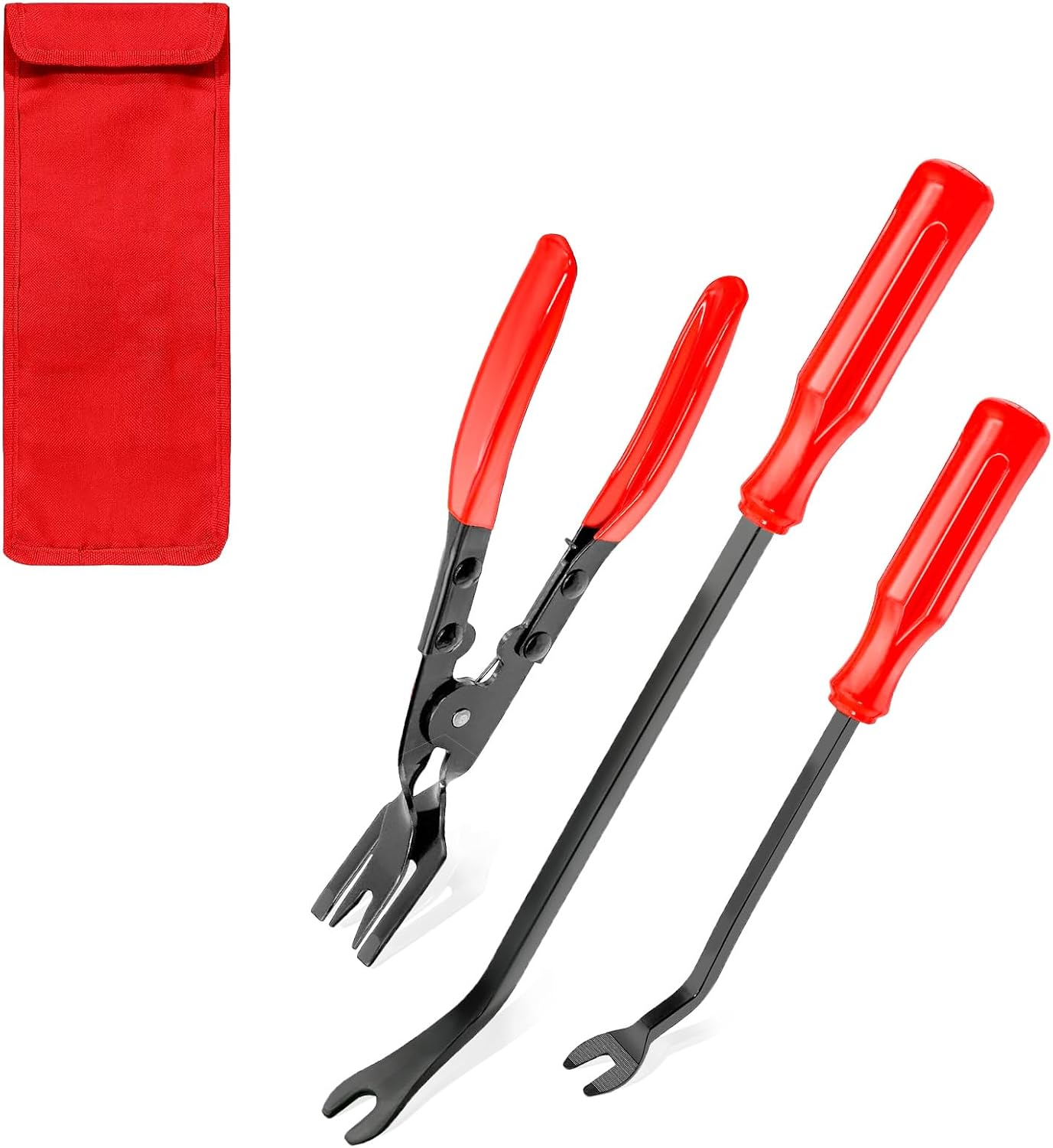 3 Pcs Auto Clip Pliers Set and Fastener Remover, Car Trim Rivet Removal Pry Tool Repair Kit with Storage Bag, Universal Body Repair Upholstery & Trim Tools (Yellow)
