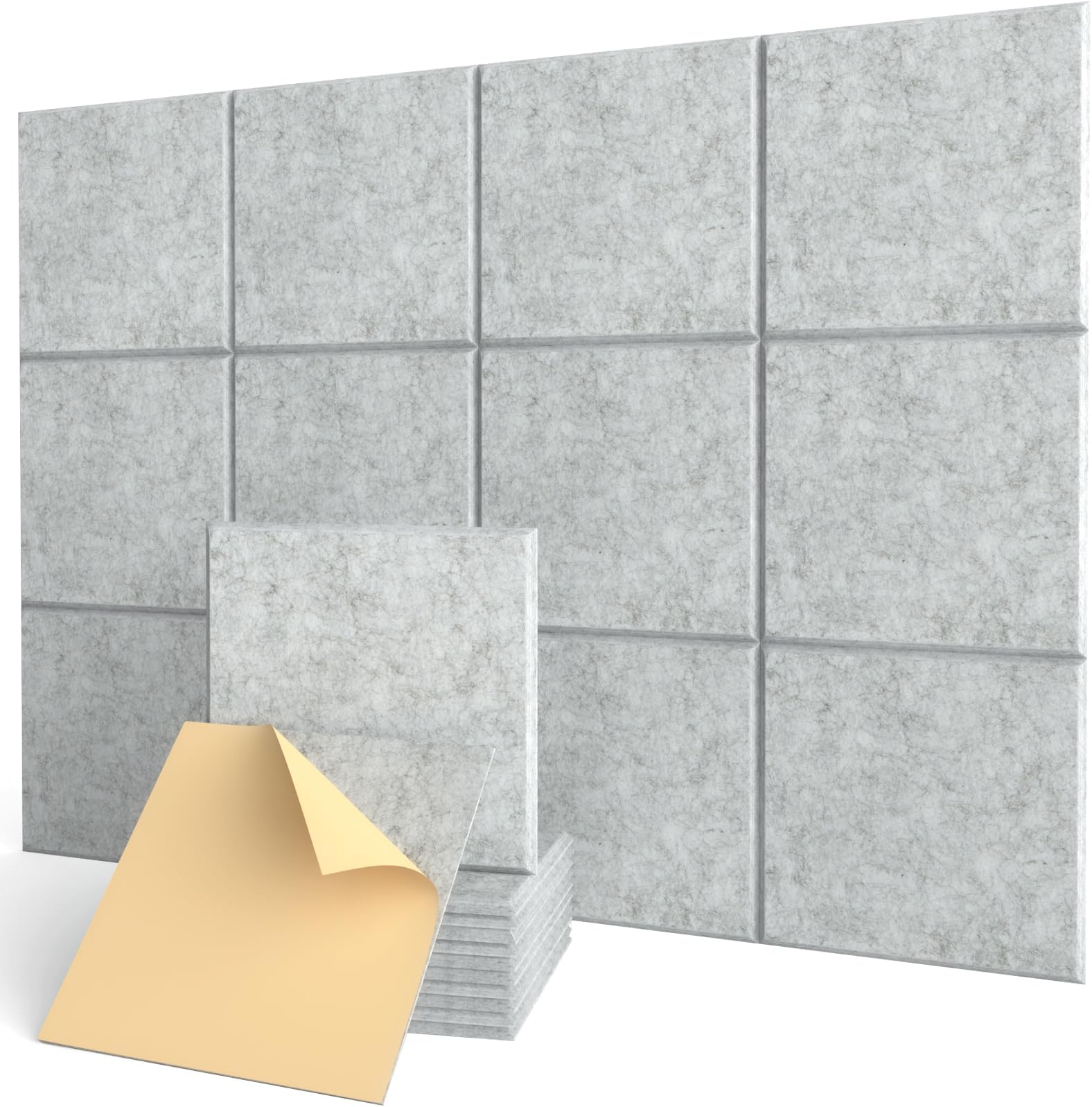 Acoustic Wall Panels Self-Adhesive, 12 Pcs Sound Absorbing Panels for Studio, Bedroom, Living Room, Office, Gaming, Ceiling, Door Acoustic Treatment, Gray, 12" X 12" X 0.4"