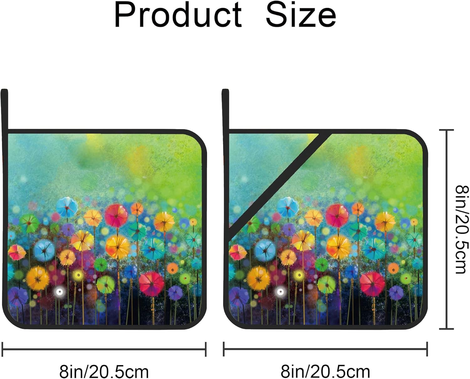 Abstract Floral Watercolor Painting Pot Holders Set of 2 Kitchen Heat Resistant Potholder for Microwave Cooking Baking Oven End Dishes and BBQ - Image 2