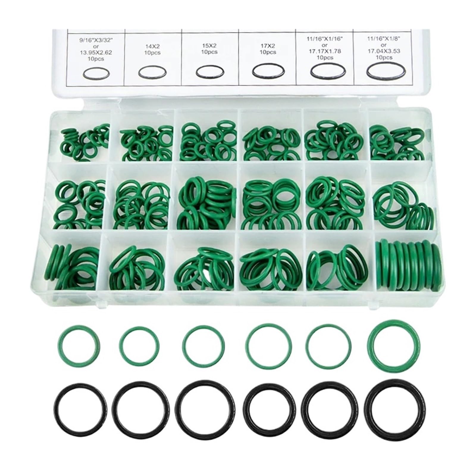 Kit surtido de juntas tóricas, juego de juntas tóricas de caucho de nitrilo de alta presión, Kit de sellado NBR for juntas tóricas de reparación de grifos de plomería(530pcs green)
