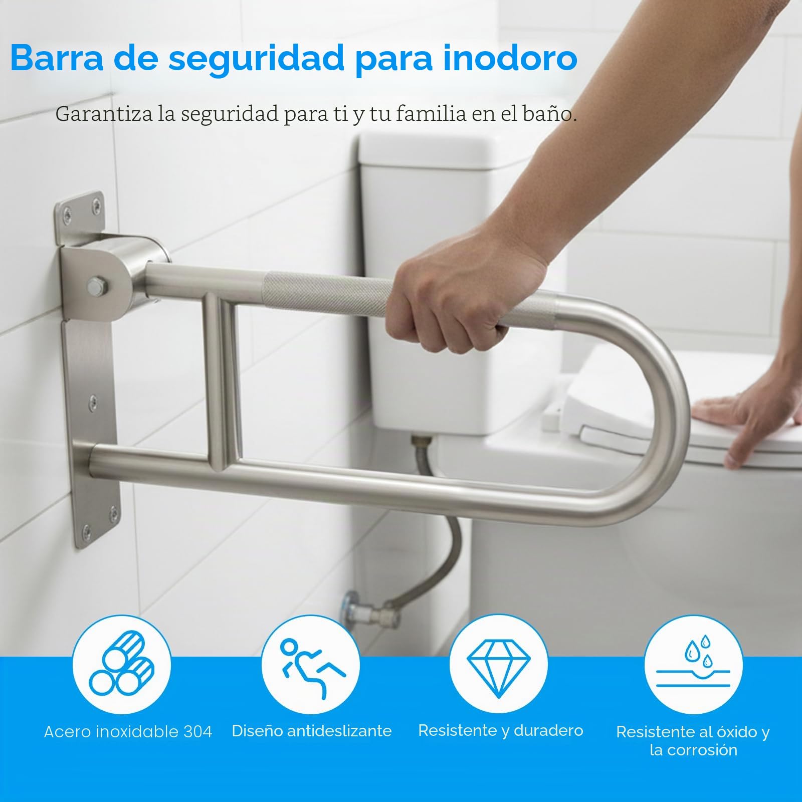 Barra Baño Abatible Acero Inoxidable 60cm | Barra WC Seguridad, Mate Antideslizante, Apoyo Seguridad Asidero, Agarre Plegado Compacto, Ducha