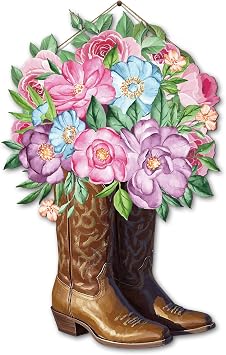Pink Western Wall Art Cowgirl Room Decor Cowboy Boots With Flower Pictures Country Aesthetic Wood Prints Poster Preppy Teen Girls Room Decorations for Bathroom Living Bedroom Dorm Gift, 8.6x11.3 - Ready to Hang