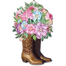 Pink Western Wall Art Cowgirl Room Decor Cowboy Boots With Flower Pictures Country Aesthetic Wood Prints Poster Preppy Teen Girls Room Decorations for Bathroom Living Bedroom Dorm Gift, 8.6''x11.3'' - Ready to Hang