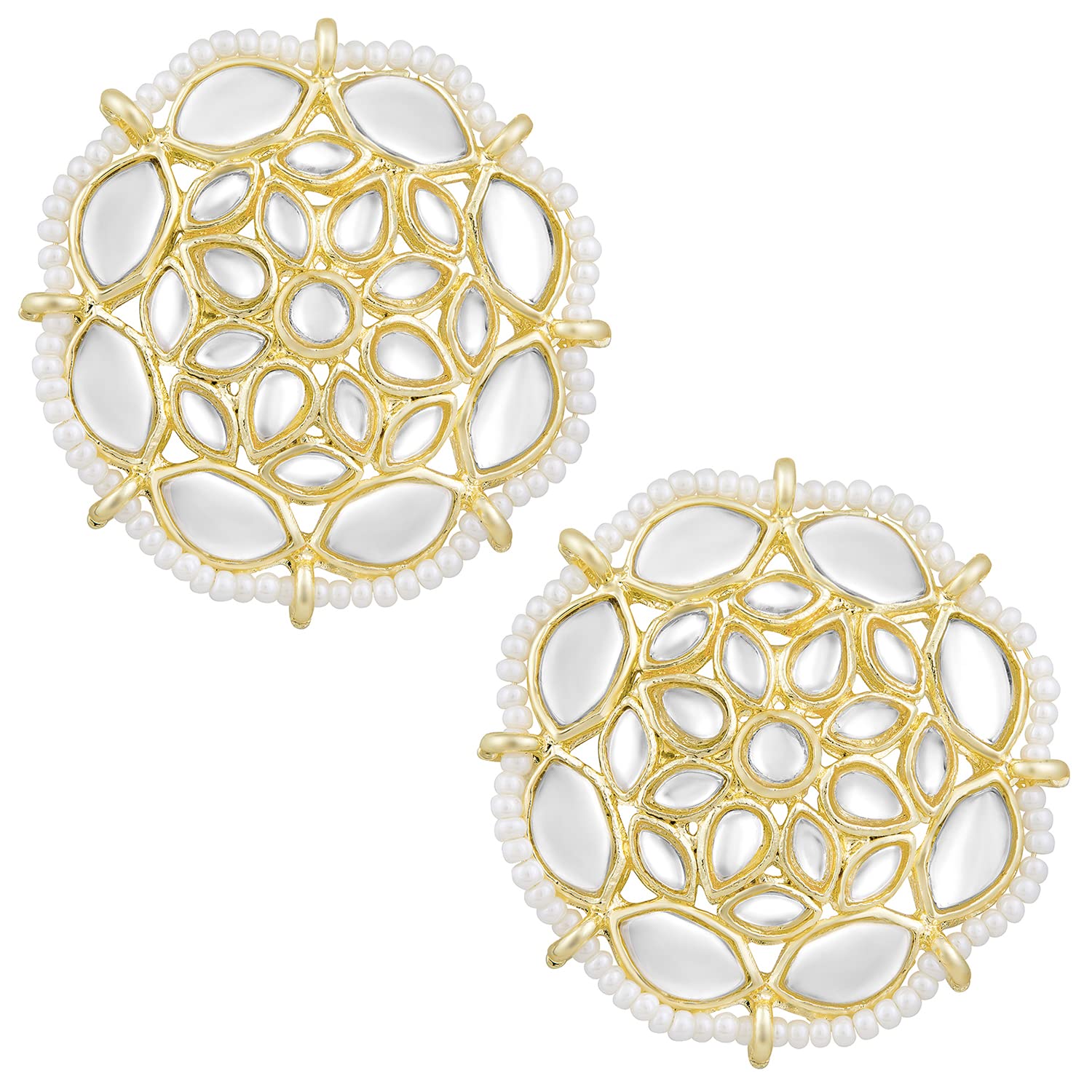 Peora Gold Plated White Kundan Studded Big Stud Earrings Ethnic Fashion Stylish Jewellery Gift for Women & Girls (B0C1K6XT97) Amazon Price History, Amazon Price Tracker