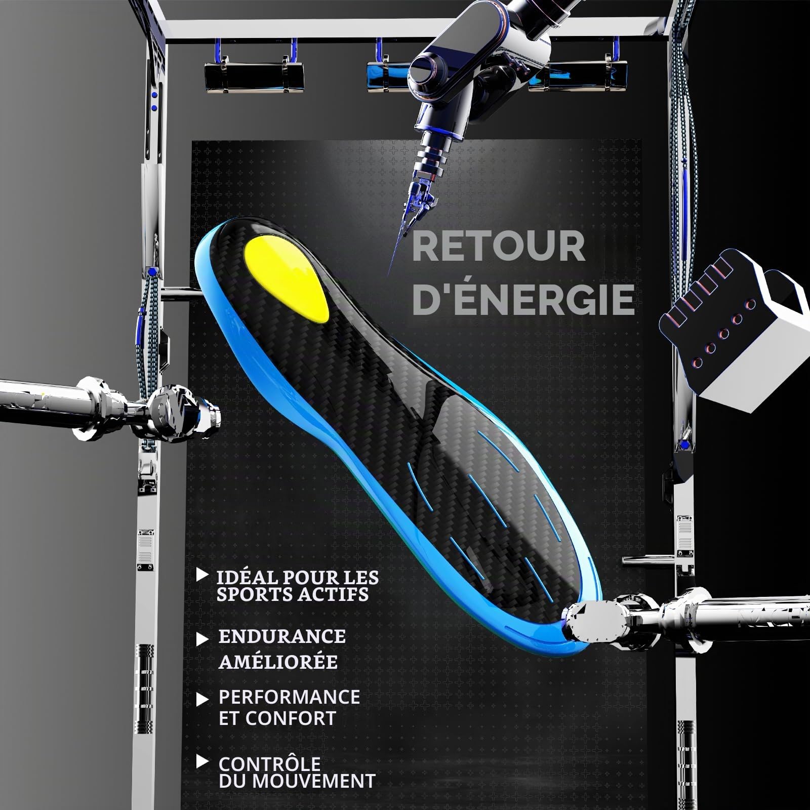 Semelles de Sport en Fibre de Carbone - Soutien de la Voûte Plantaire & Absorption des Chocs pour Sports Intenses -Taille 43-44.5 (Homme/Femme)