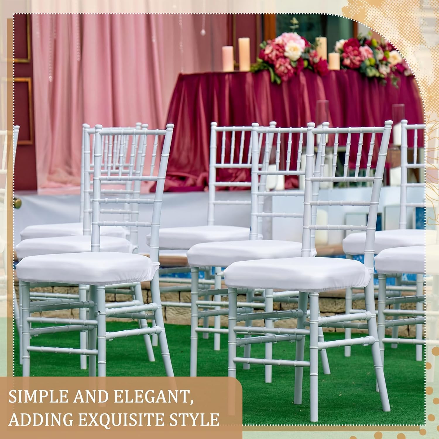 Leinuosen Set of 100 Chiavari Chair Cushion Covers 15 x 15 Inch Banquet Polyester Stretch Fitted Seat Covers for Wood Resin Chiavari Chairs for Event, Wedding & Party Decoration Supplies