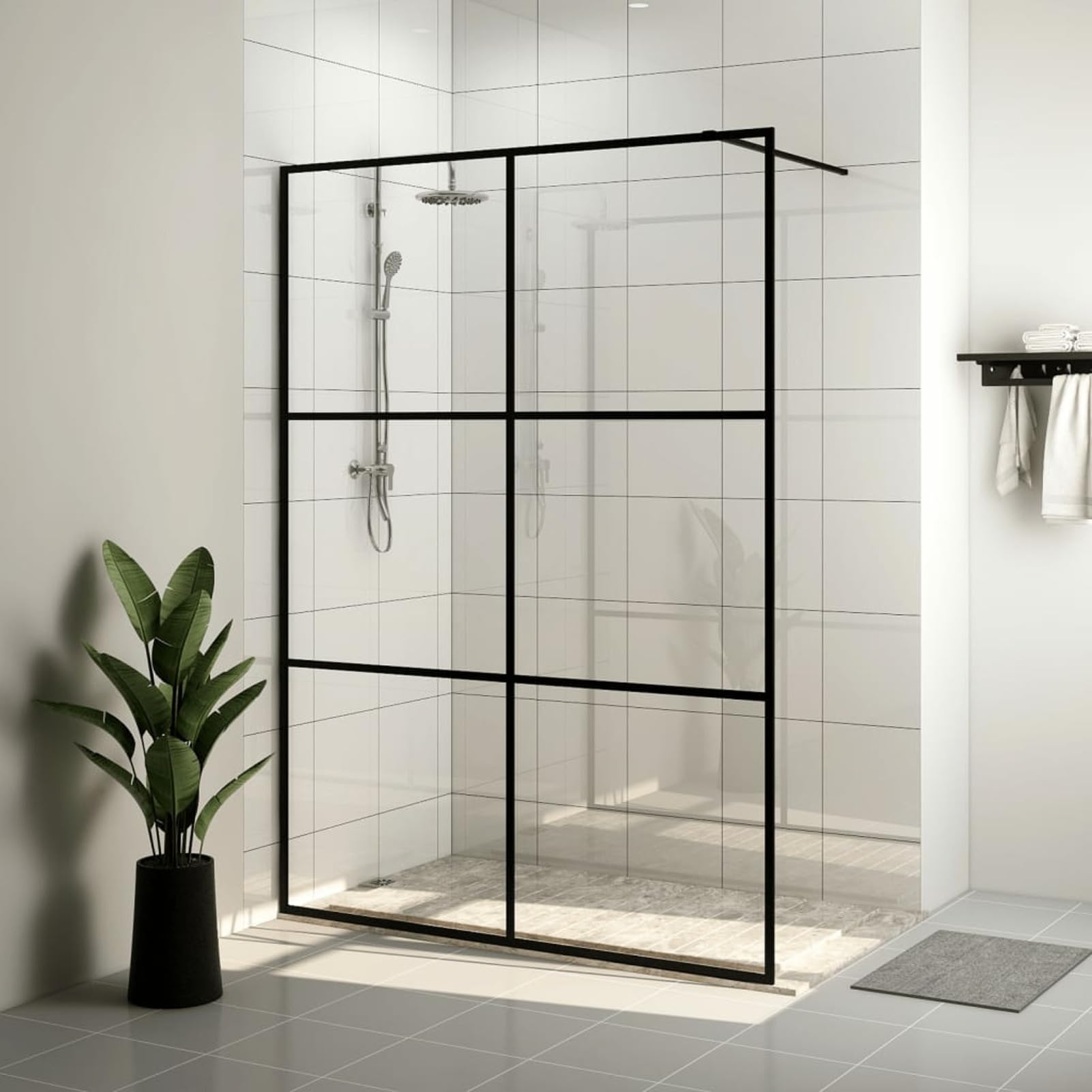 IKAYAA Mampara Ducha Fija 140 x 195 cm -Panel Pantalla Fijo Ducha - Mamparas de Ducha Fija con Vidrio ESG 5 mm - Mampara Fija Transparente Negro-Transparente