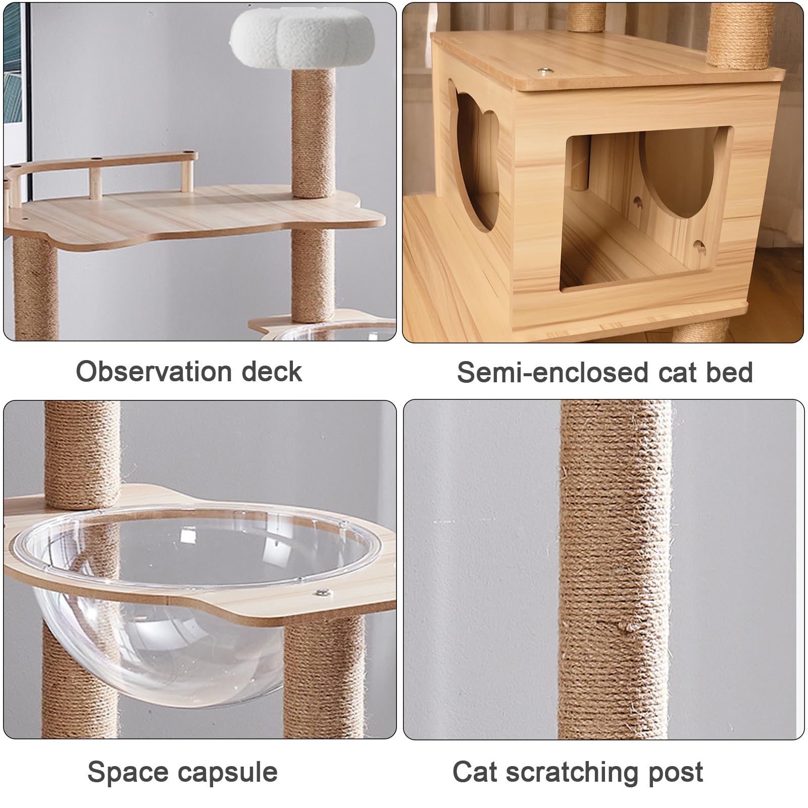 Grand Arbre à Chat de 170 cm, avec 2 Capsules spatiales, 14 piliers en Jute, échelle, Grotte, Jouets pour Chat, Plateformes en Peluche, capacité de Charge 30 kg