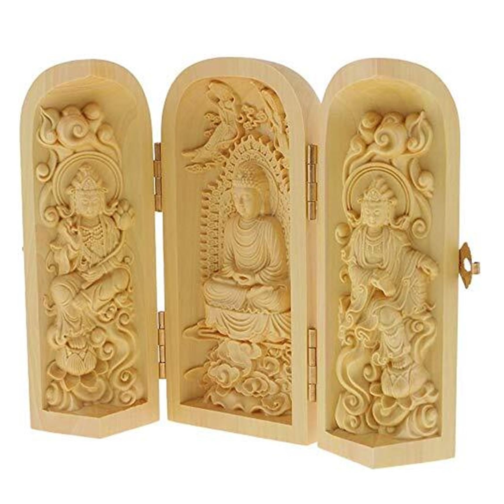 Decoración para el hogar Estatua de Buda, Budismo, Madera boj, Caja 3 Dioses for Adorno jardín Exterior Regalos para recién Casados