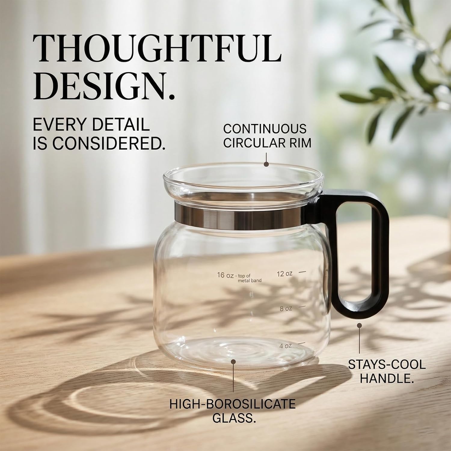 Unique Coffee Pot Mug 16oz with Lid, Glass Coffee Cup Gift for Coffee Lovers, Cute Pour Over Style Mug for Home & Office, Birthday & Holiday Gift