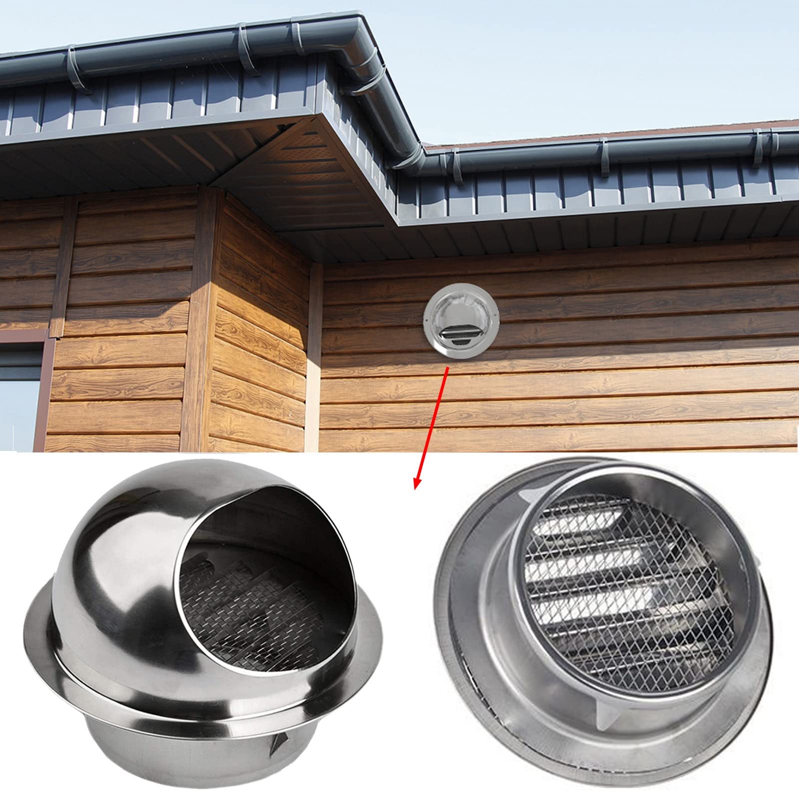Grille De Ventilation en Acier Inoxydable, Mural Bouches D'aération Grille D'aération pour Cuisine Salle De Bain, Facile À Installer Ronde Couvercle De Ventilation Sortie D'évacuation
