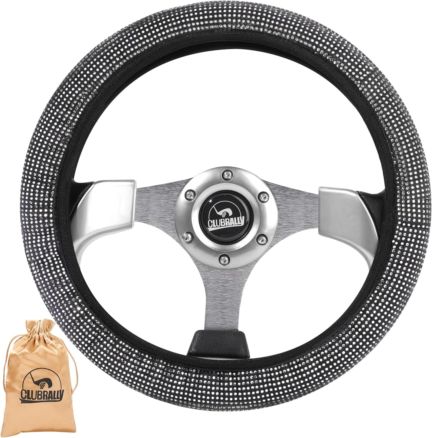 CLUBRALLY Universal Golf Cart Steering Wheel Cover, 15 Inch Anti-Slip Diamond Wheel Cover for Club Car, Yahama, EZGO(White)