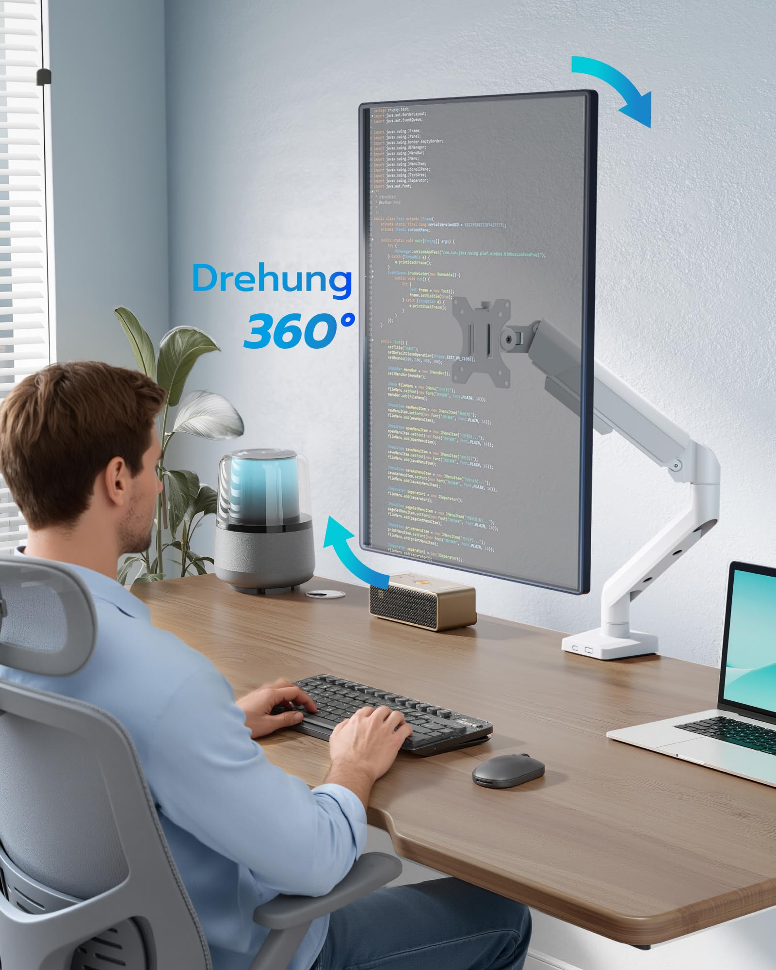 ARES WING Monitor Halterung für 17"-40" Flach Curved Bildschirm, Höhenverstellbar Bildschirmhalterung, Monitor Arm Tragfähigkeit Max 12 kg, 75/100mm Vesa-Halterung, Weiß