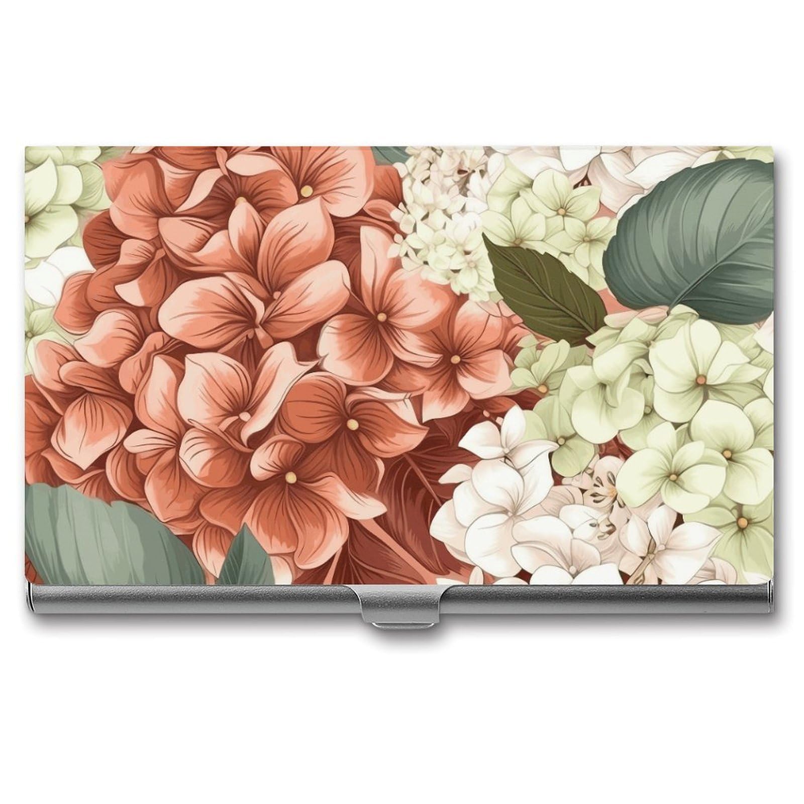 BTCOWZRV Hydrangeas Business Card Holder Metal Slim Business Card Case, Pocket Card Holder for Men Women Purse Name Card Holder Stainless Steel Wallet Credit ID Case for Office