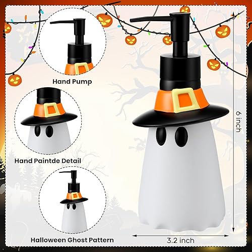 Miniatura 3 de 4 piezas de accesorios de baño de Halloween, dispensador de jabón fantasma, bomba de loción, toallas de mano de Halloween, toallas de mano con caja