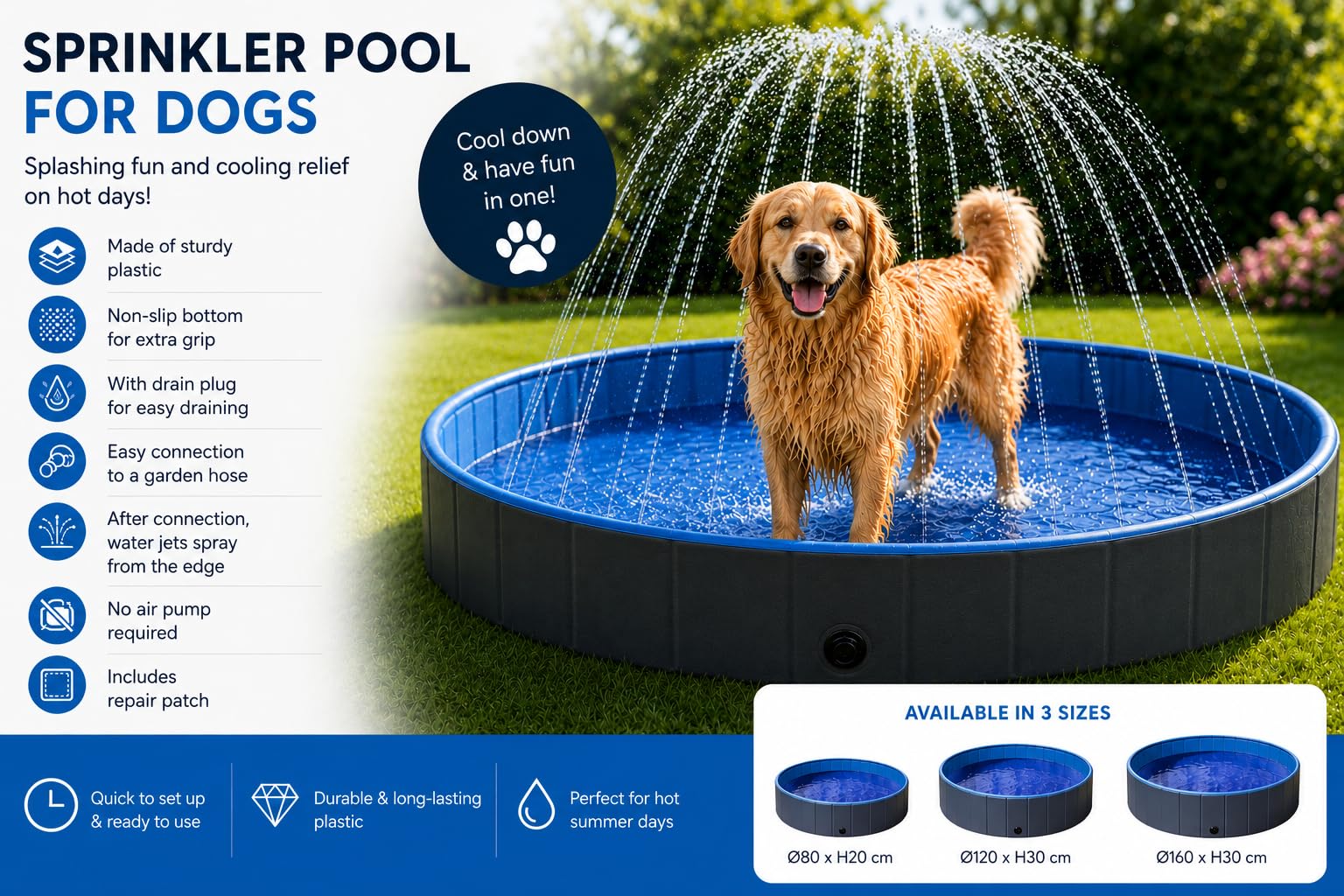 Flamingo Splash Play Dog Swimming Pool 160 x 30 cm