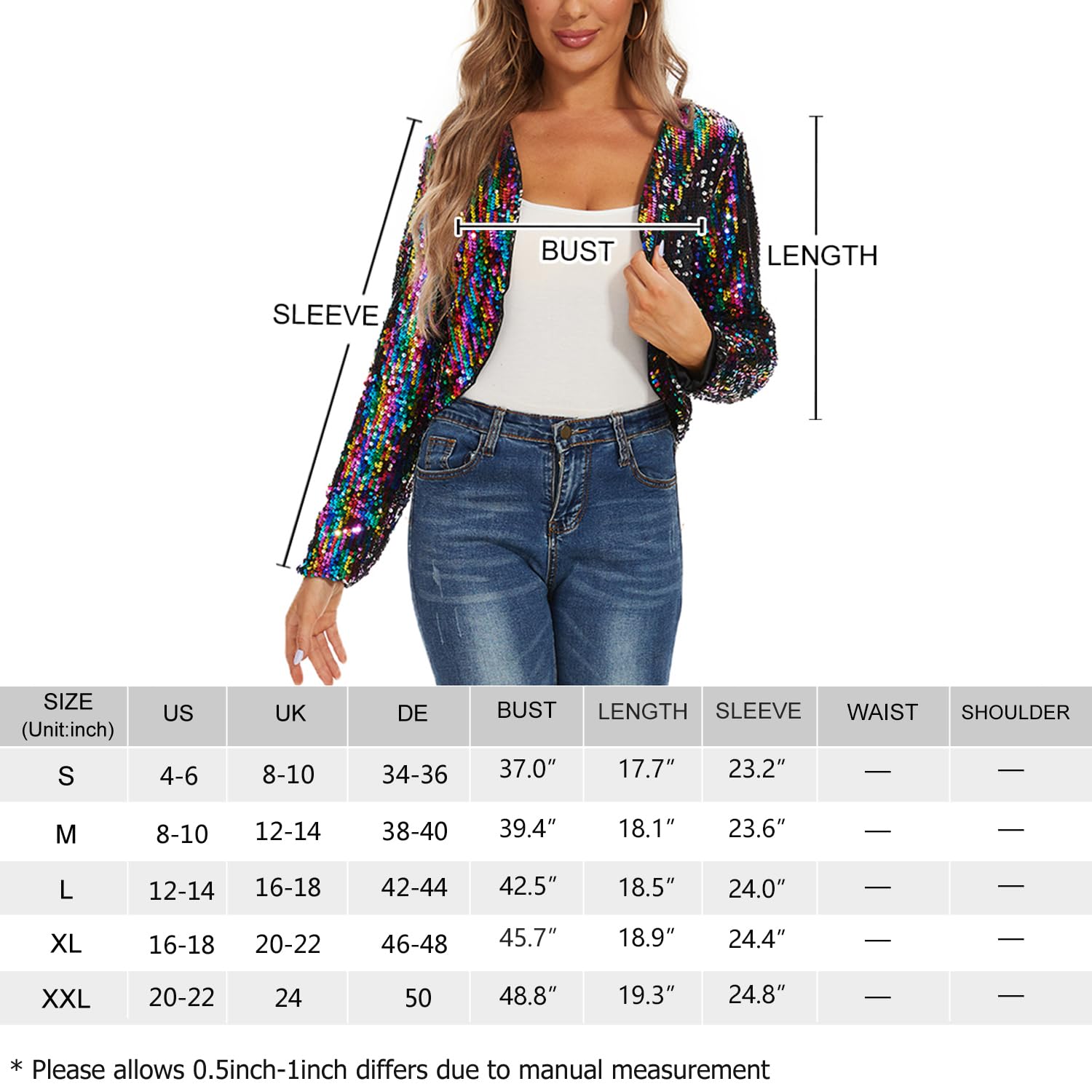 MINTLIMIT Cardigan à paillettes pour femme - Court - Ouvert - Manches longues - Boléro fin et élégant - Sans boutons - Veste boléro