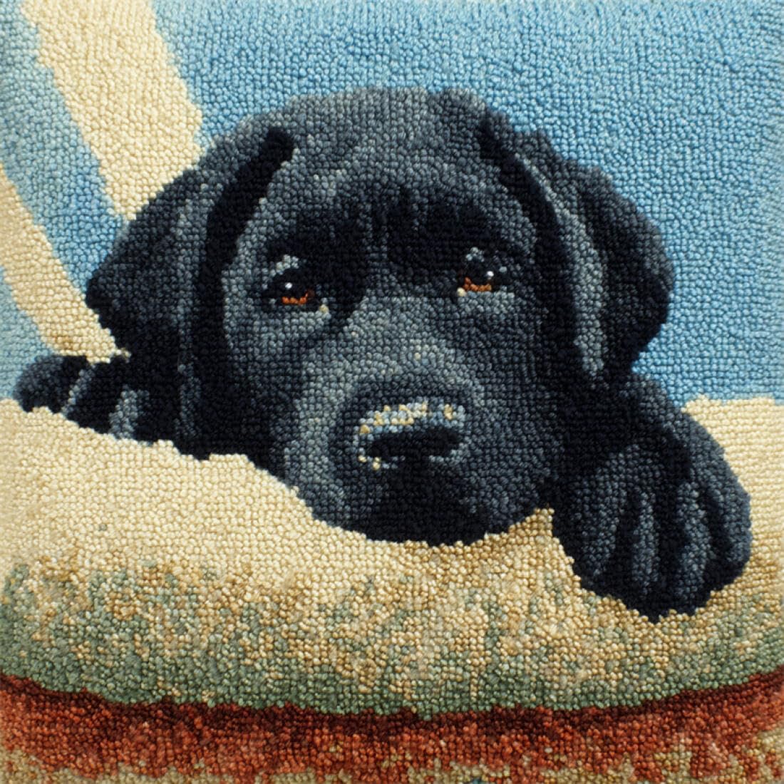 Kitquiver O Animal Latch Hook Craft Kits Cartoon Labrador Diy Latch Hook Kits Pillow Needlepoint Cushion Kit For Home Décor Needlework Set For Adult Beginners 17X17in