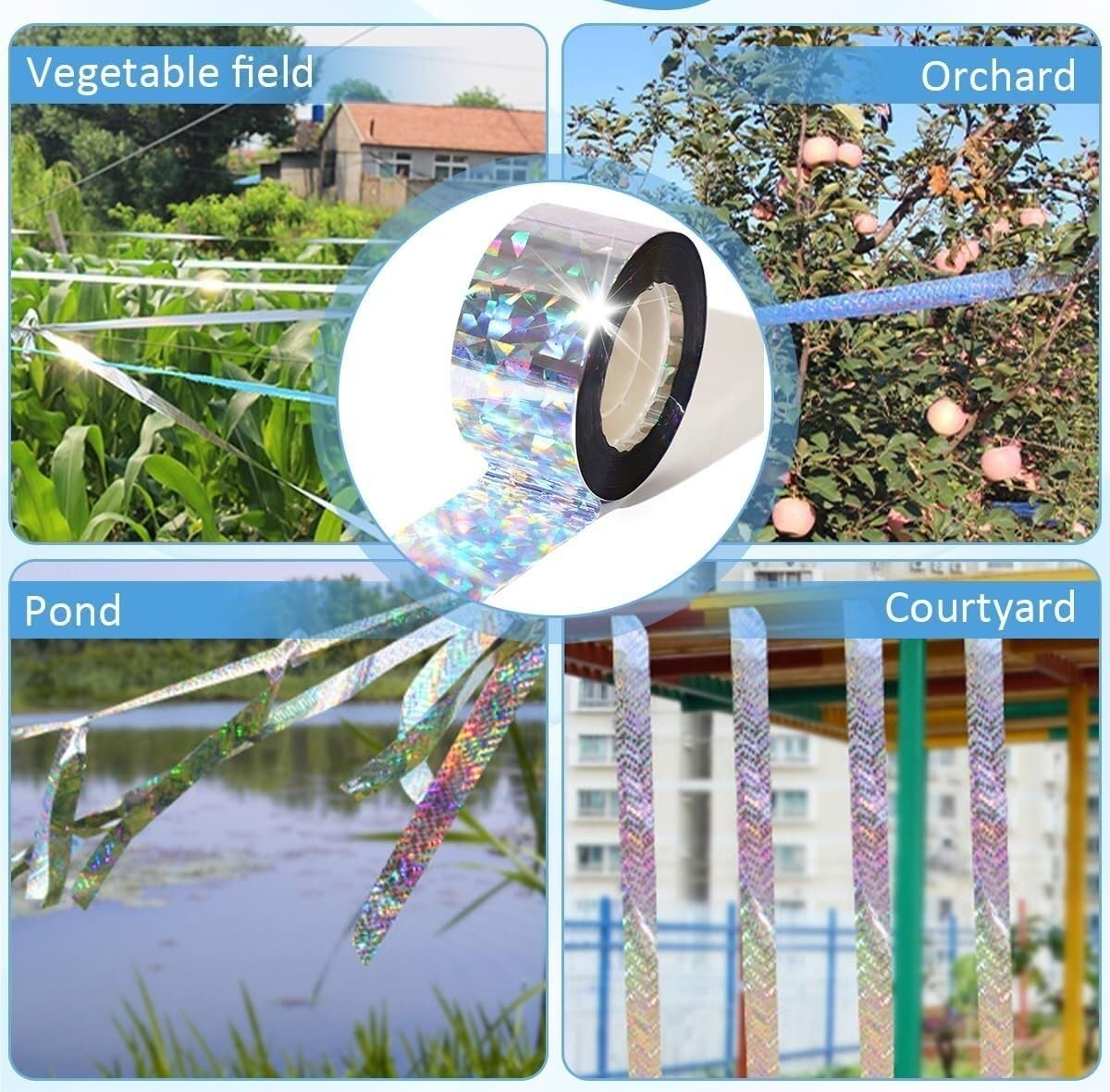 Reflektierendes Vogelabwehrband 2,5-4,5cm x 50-300m, Doppelseitiges Taubenabwehr Band für Garten Balkon Dach Bäume Teich(4.8cm*300m Red)