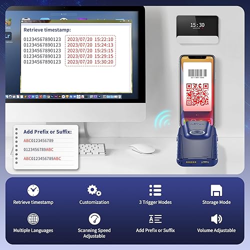 Vista 21 de NETUM Escáner de código de barras Bluetooth 2D, 3 en 1, pequeño lector de códigos de barras QR portátil y portátil, escaneo de pistola inalámbrico