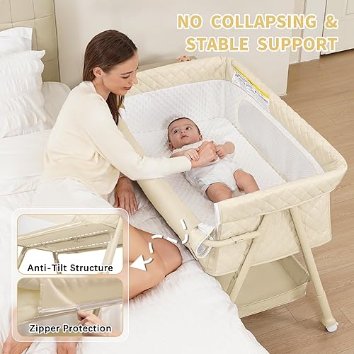 Miniatura 3 de Cuna de bebé para recién nacido, moisés de bebé con malla transpirable y colchón, cuna fácil de mover para recién nacidos con ruedas bloqueables,
